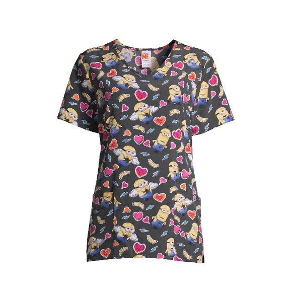 NWT Minions "Love My Minions" Women's Scrub Top - Picture 3 of 4